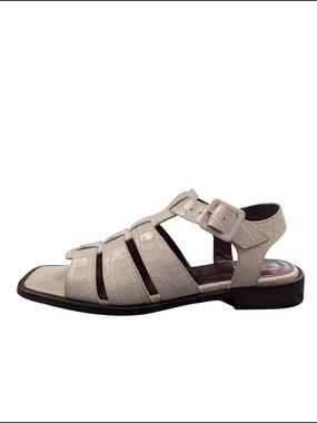 STAUD Croc Embossed White Leather Cage Sandals Size 39 Made in Portugal